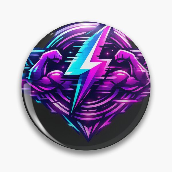 Item preview, Cybernetic Power - Synthwave Biceps & Lightning Gym Emblem designed and sold by StrongEveryDayStore.