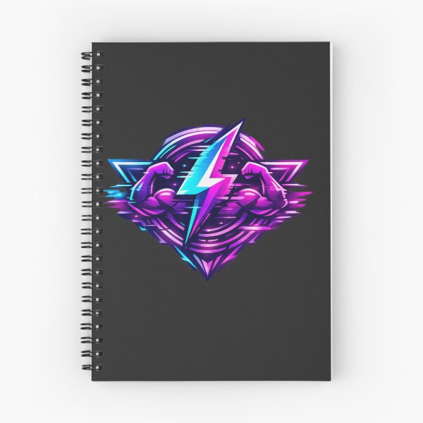 Item preview, Cybernetic Power - Synthwave Biceps & Lightning Gym Emblem designed and sold by StrongEveryDayStore.