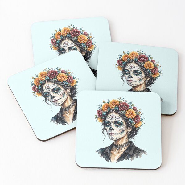Item preview, Dia de los Muertos Sugar Skull Watercolor Woman with Floral Crown designed and sold by SweetLilith.