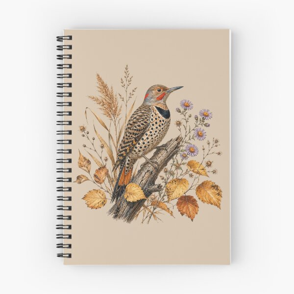 Item preview, Northern Flicker Woodpecker with Autumn Asters & Birch designed and sold by BirdsnStuff.