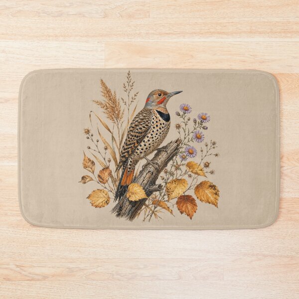 Item preview, Northern Flicker Woodpecker with Autumn Asters & Birch designed and sold by BirdsnStuff.