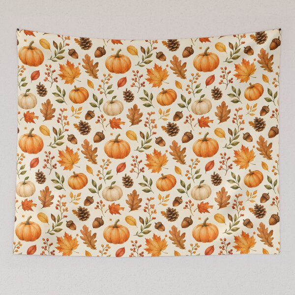 Item preview, Cozy Autumn Harvest – Pumpkins, Leaves & Acorns Watercolor Pattern designed and sold by blankTeeShirt.