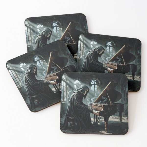 Item preview, The Grim Reaper playing the piano. A spooky castle. designed and sold by MagelliShop.