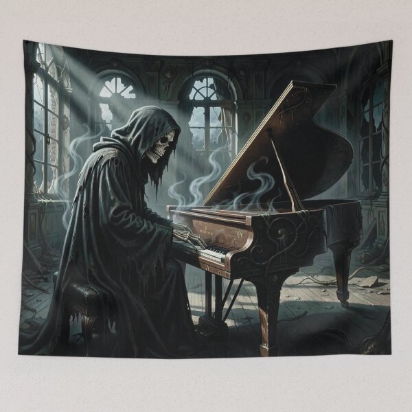 Item preview, The Grim Reaper playing the piano. A spooky castle. designed and sold by MagelliShop.