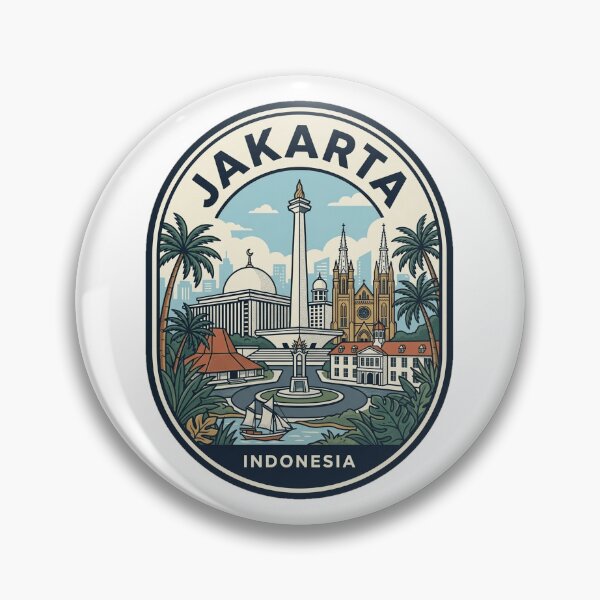 Item preview, Jakarta Indonesia Vintage Travel Badge Illustration designed and sold by k3rstman1.