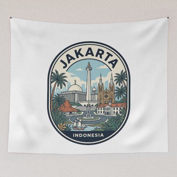 Item preview, Jakarta Indonesia Vintage Travel Badge Illustration designed and sold by k3rstman1.