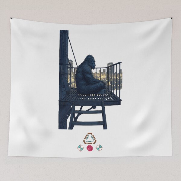 Item preview, City Cryptid - Bigfoot on a Rooftop Fire Escape designed and sold by Whimsy Trail Co.