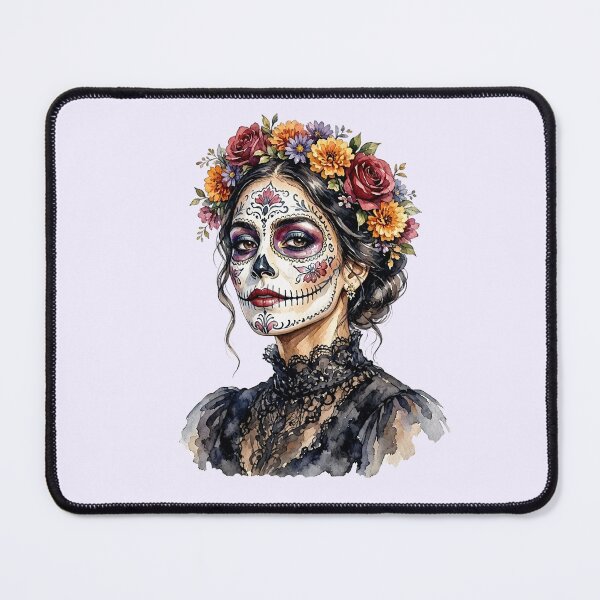 Item preview, Dia de los Muertos Sugar Skull Watercolor Woman with Floral Crown designed and sold by SweetLilith.