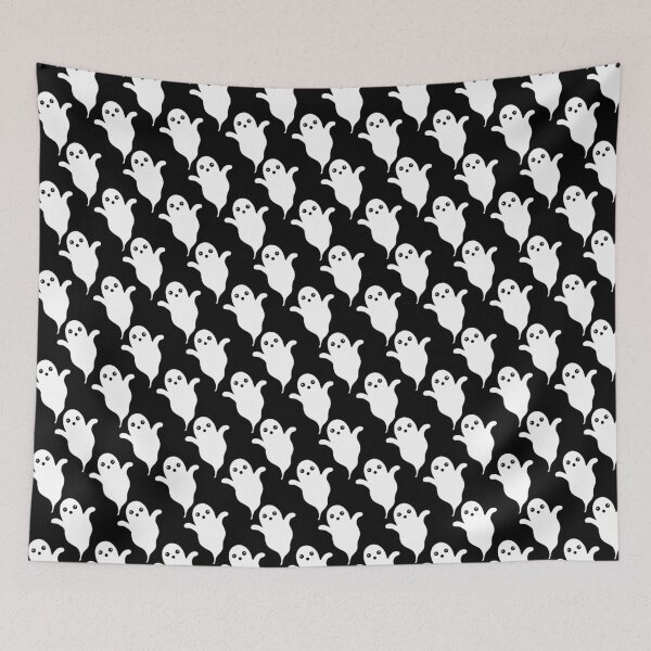 Item preview, Flying Ghosts Halloween Pattern, Scary Ghost Design, Black Background with Spooky Ghosts Print designed and sold by bestggraphico.