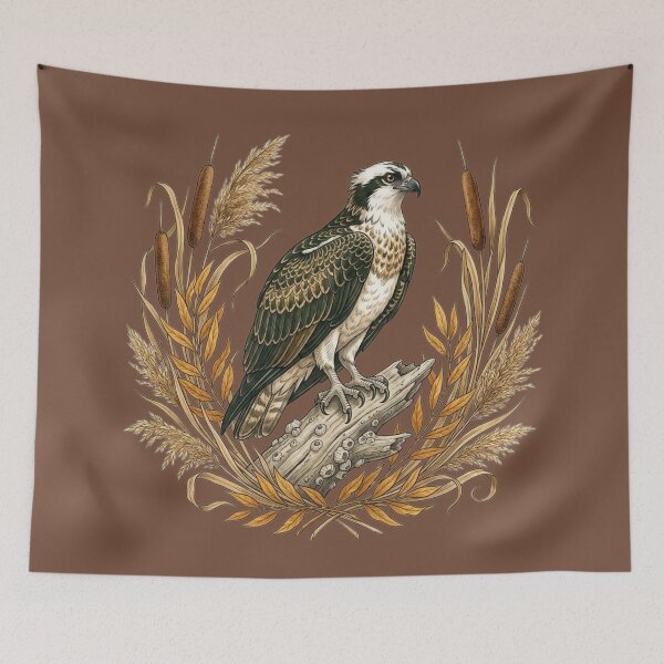 Item preview, Osprey with Autumn Cattails And Reeds Bird Art  designed and sold by BirdsnStuff.