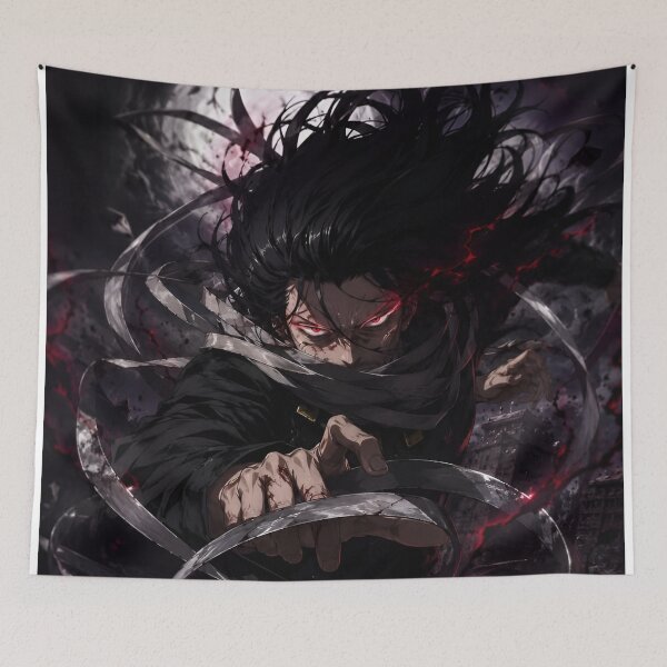 Item preview, Dark Scarf Warrior – Red Eye Shadow Fighter Anime-Inspired Artwork designed and sold by Dyan4.