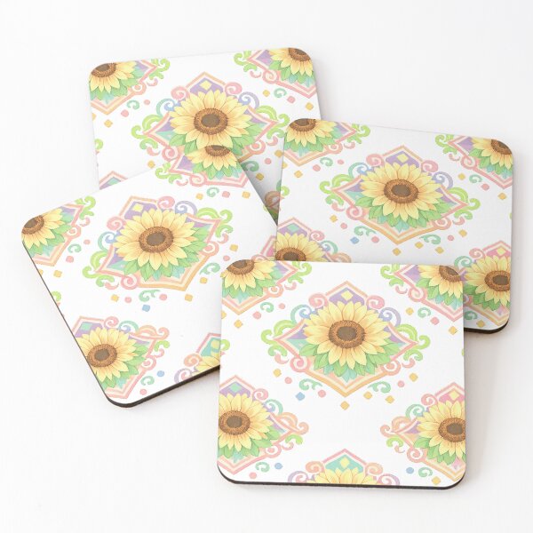Artikelvorschau, Pastellfarbenes geometrisches Sonnenblumenmuster entworfen und verkauft von hepopatterns.