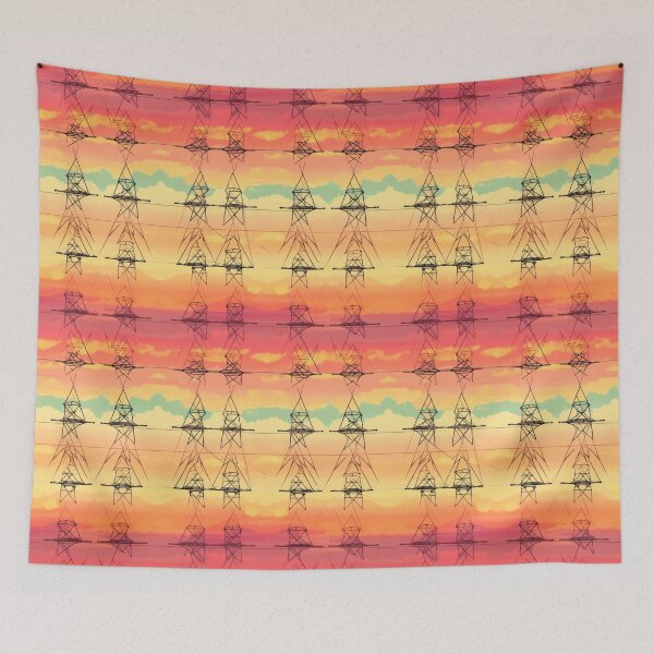 Item preview, Sunset Pylon Silhouette Retro Grid Pattern designed and sold by Pylon-Bureau.