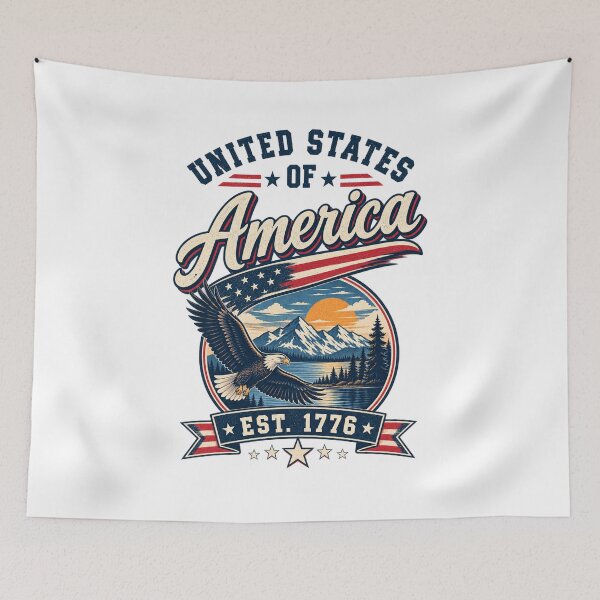 Item preview, American Eagle USA Patriotic – Vintage Bald Eagle Mountain Flag designed and sold by Ayden World.