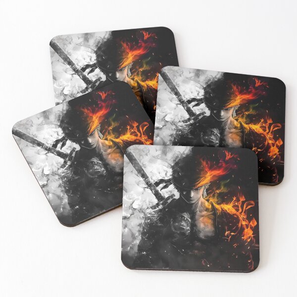 Item preview, Zoro | Monochrome Flame Samurai – Three Sword Warrior Fire and Smoke Artwork designed and sold by Dyan4.