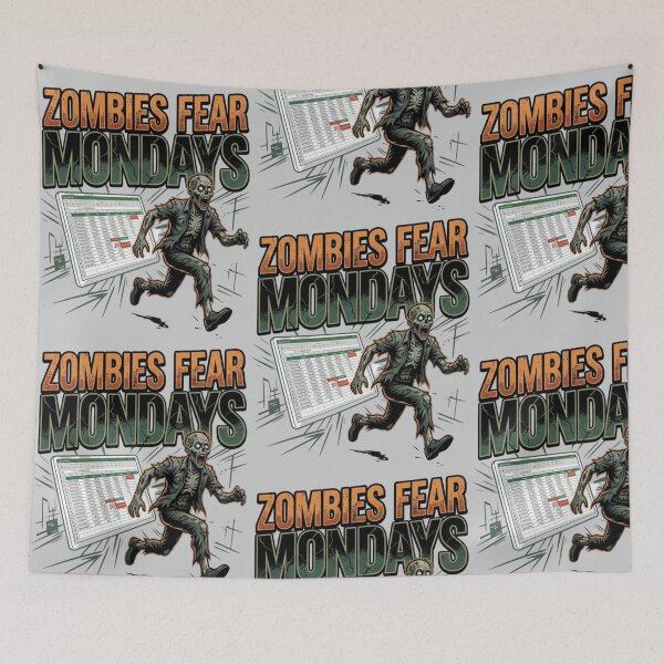 Item preview, Zombies Fear Mondays - Funny Office Zombie Running from Spreadsheet Error designed and sold by LUKOWEAR.