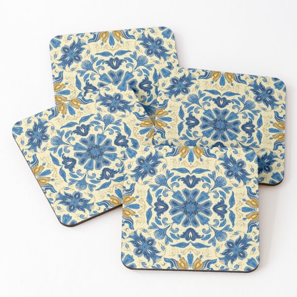 Item preview, Blue and gold floral harmony designed and sold by Sigtrix.