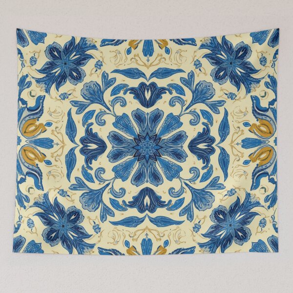 Item preview, Blue and gold floral harmony designed and sold by Sigtrix.
