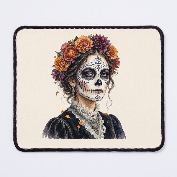 Item preview, Dia de los Muertos Sugar Skull Watercolor Woman with Floral Crown designed and sold by SweetLilith.
