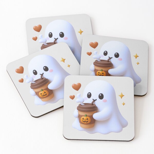 Item preview, Cute Ghost drinking coffee Halloween Sticker | Kawaii coffee Lover Ghost designed and sold by Reddiamond3 ⭐⭐⭐⭐⭐.