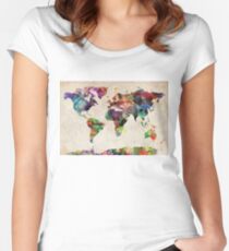 Weltkarte Urban Aquarell Tailliertes Rundhals-Shirt