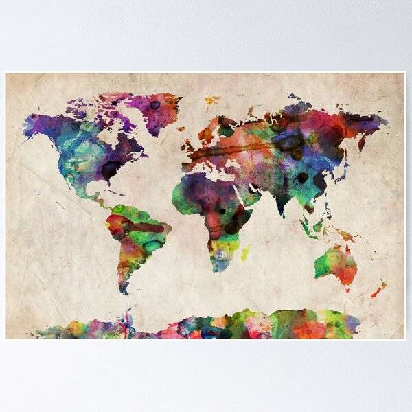 Poster - Mappemonde design Aquatique Splashing World