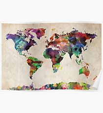 World Map Urban Watercolor Poster