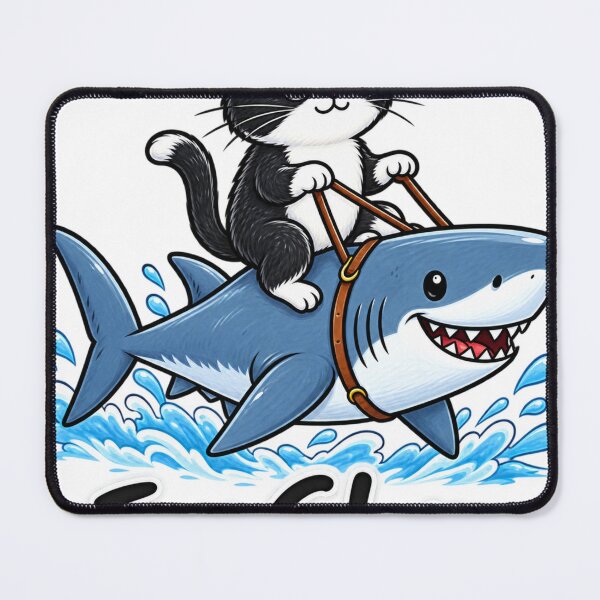 Item preview, Funny Tuxedo Cat Riding Shark – For Glory Cute Ocean Adventure Cat designed and sold by TeehMeow.
