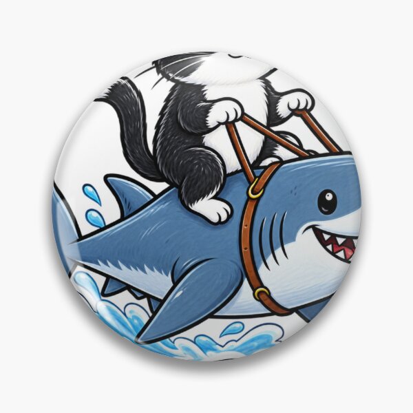 Item preview, Funny Tuxedo Cat Riding Shark – For Glory Cute Ocean Adventure Cat designed and sold by TeehMeow.