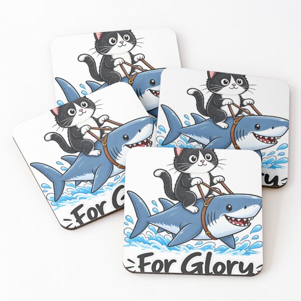 Item preview, Funny Tuxedo Cat Riding Shark – For Glory Cute Ocean Adventure Cat designed and sold by TeehMeow.