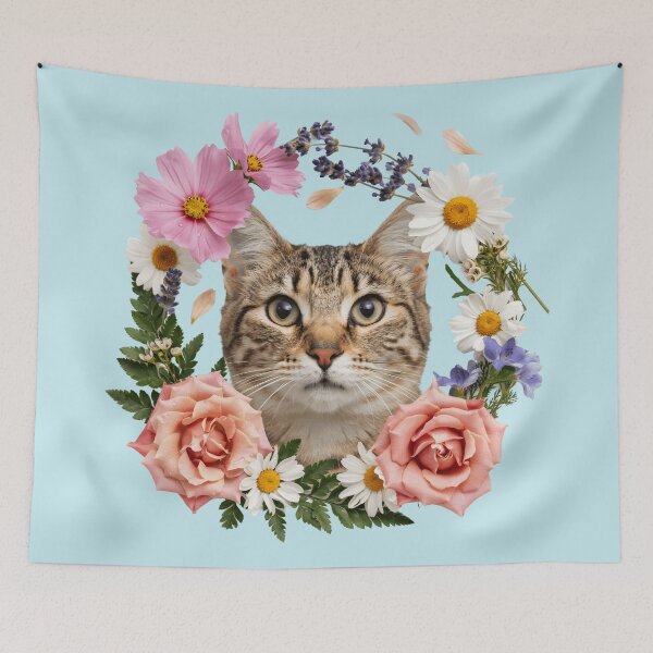 Item preview, Floral Cat with Wildflowers – Botanical Cottagecore Cat Art designed and sold by innerfaith.