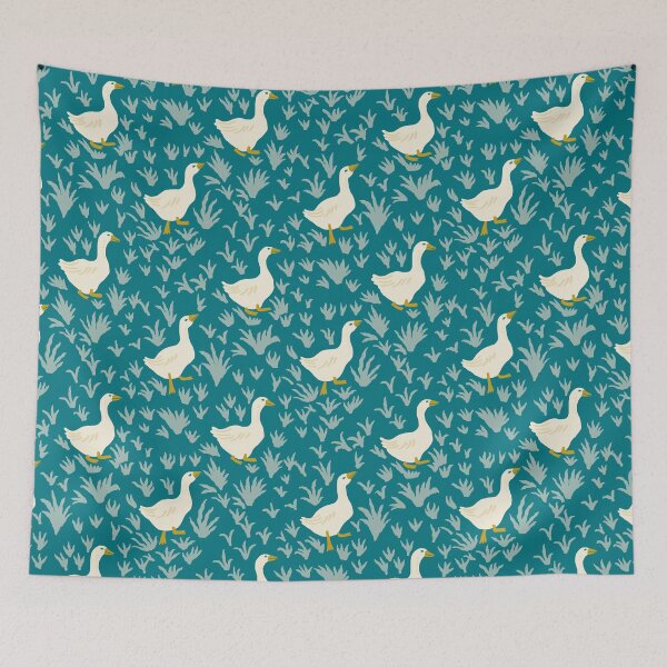 Item preview, Waddling Geese in Meadow Grass on Teal designed and sold by Ema Tudose.