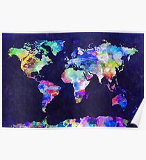 World Map Urban Watercolor Poster