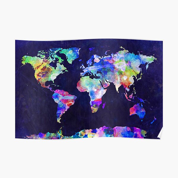 World Map Urban Watercolor Poster