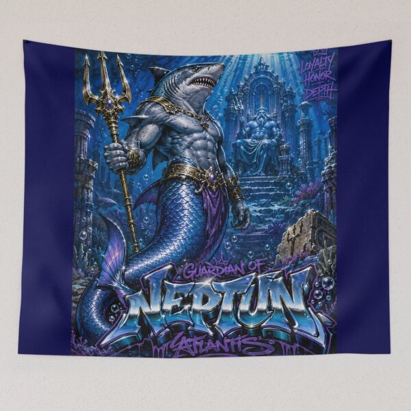 Item preview, Shark Merman – Neptune’s Ocean Guardian | 90s Airbrush Fantasy designed and sold by Kilian  Luc.