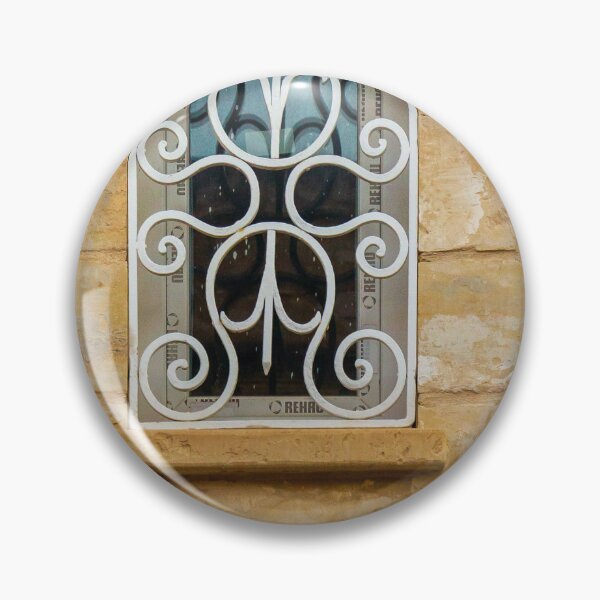 Item preview, Ornate Wrought Iron Window Grille on Rustic Stone Wall With Exterior Light Fixture designed and sold by Nmallia.