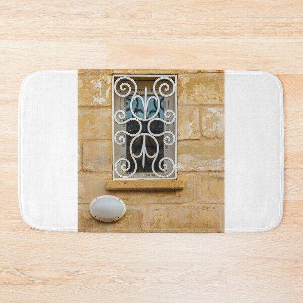 Item preview, Ornate Wrought Iron Window Grille on Rustic Stone Wall With Exterior Light Fixture designed and sold by Nmallia.