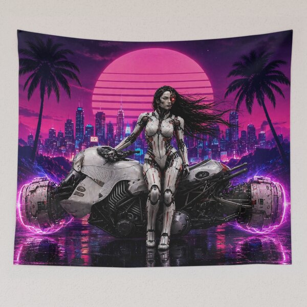 Item preview, Neon Cyberpunk Cyborg & Futuristic Hoverbike designed and sold by A-T-H.