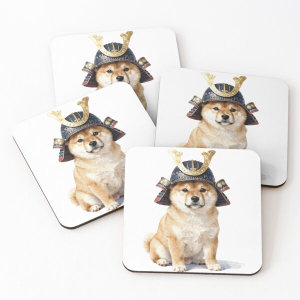 Item preview, Watercolor Cute Shiba Inu Dog Samurai Helmet designed and sold by WildArtIT.