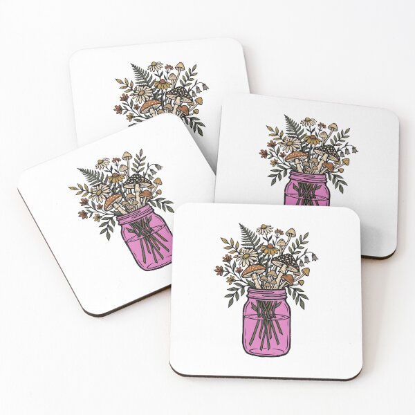 Item preview, Mushroom & Wildflower Jar – Whimsical Botanical Cottagecore Design. designed and sold by MyHappyArtShop.