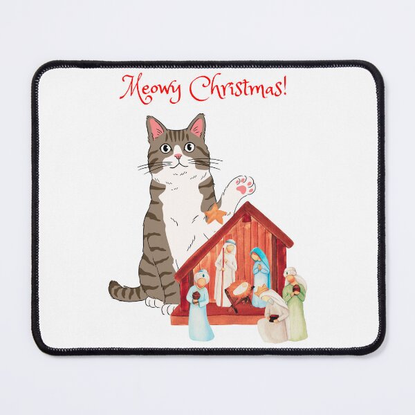 Item preview, Meowy Christmas Brown Tabby Cat with Nativity Set designed and sold by MYCatStuff.