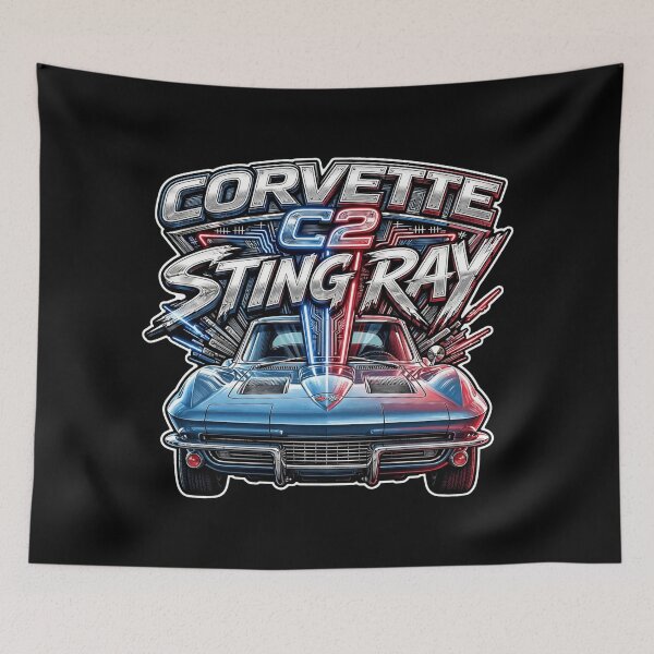 Aperçu de l'œuvre Design Chevrolet Corvette C2 Stingray, T-shirt C2 Corvette Stingray, Corvette classique, Muscle car américaine des années 1960, Héritage Stingray, Corvette vintage créée et vendue par Typologystudios.