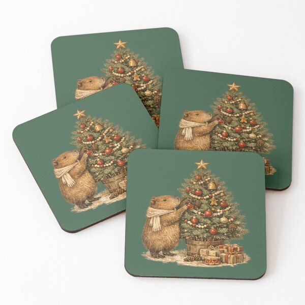 Item preview, Capybara Decorating Christmas Tree Cozy Vintage Gift designed and sold by Artycom.