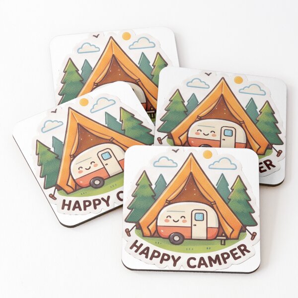 Item preview, Happy Camper - Cute Kawaii Retro Trailer and Tent designed and sold by All Year Summer Co..