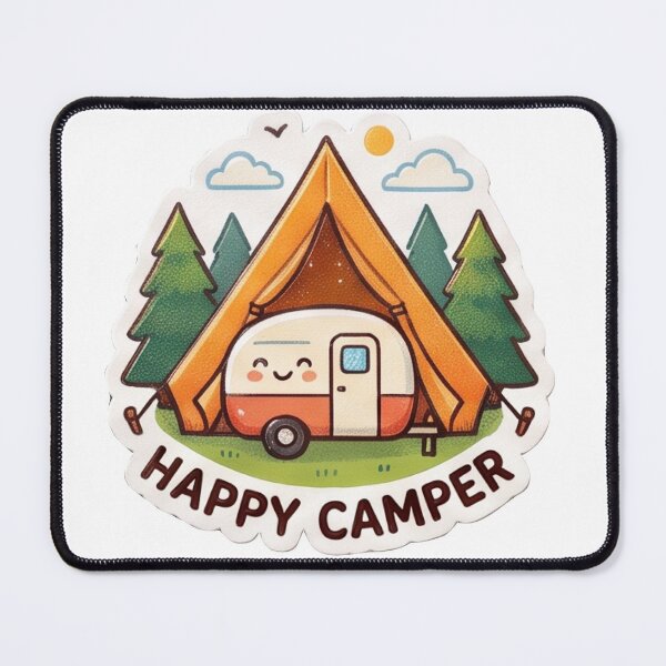 Item preview, Happy Camper - Cute Kawaii Retro Trailer and Tent designed and sold by All Year Summer Co..
