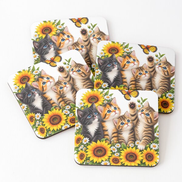 Item preview, Cute Kittens & Sunflowers Butterfly T-Shirt – Adorable Cat Lover Design | Floral Kitten Gift | Spring Nature Graphic Tee designed and sold by TeehMeow.