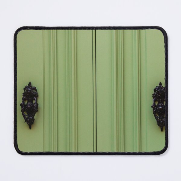 Item preview, Green Paneled Double Door With Ornate Black Metal Door Knockers And Symmetrical Vintage Detail designed and sold by Nmallia.