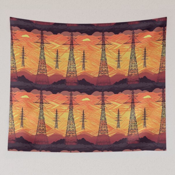 Item preview, Mountain Pylon Landscape Sunset Comic Art designed and sold by Pylon-Bureau.
