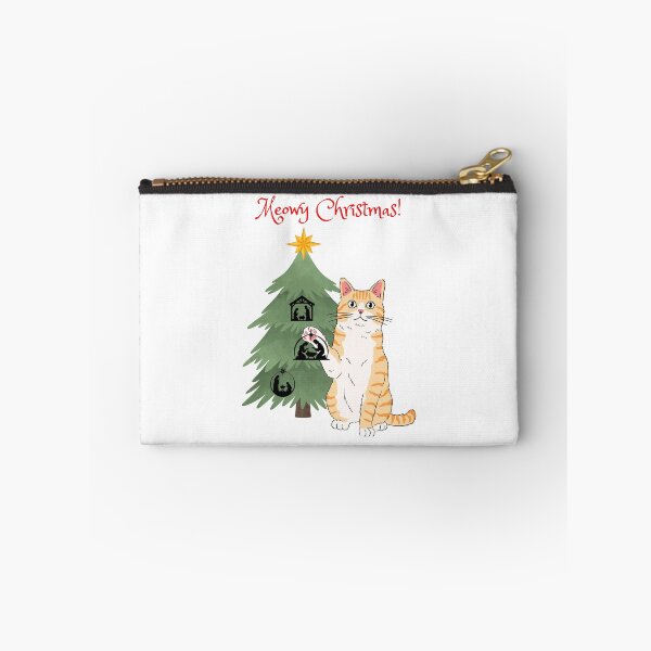 Item preview, Meowy Christmas Orange Cat with Nativity Christmas Tree designed and sold by MYCatStuff.