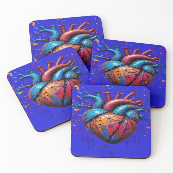 Item preview, The Heart Bursting with Colors and Emotions, Artistic Anatomical Heart - 3D Art with Multicolored Paint Splashes and Cracks designed and sold by RAYBIL.